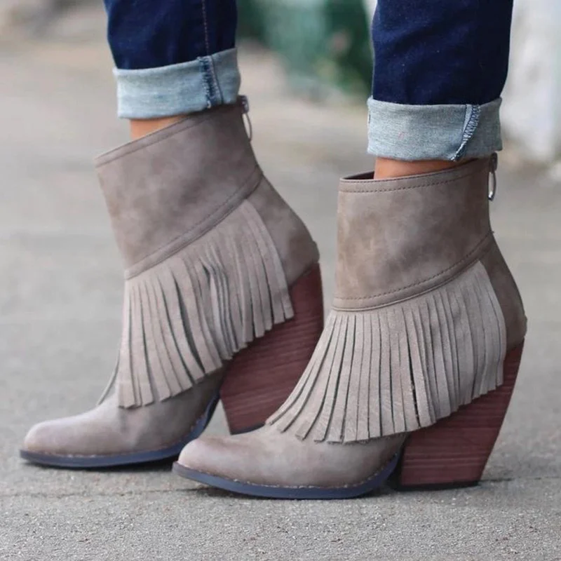 Women's Suede Fringed Ankle Chic Boots