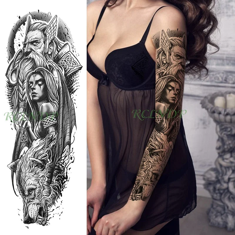 Waterproof Temporary Tattoo Sticker Anubis Ancient Egypt Dog Roma Clock Eye Full Arm Fake Tatto Flash Tatoo Sleeve for Men Women