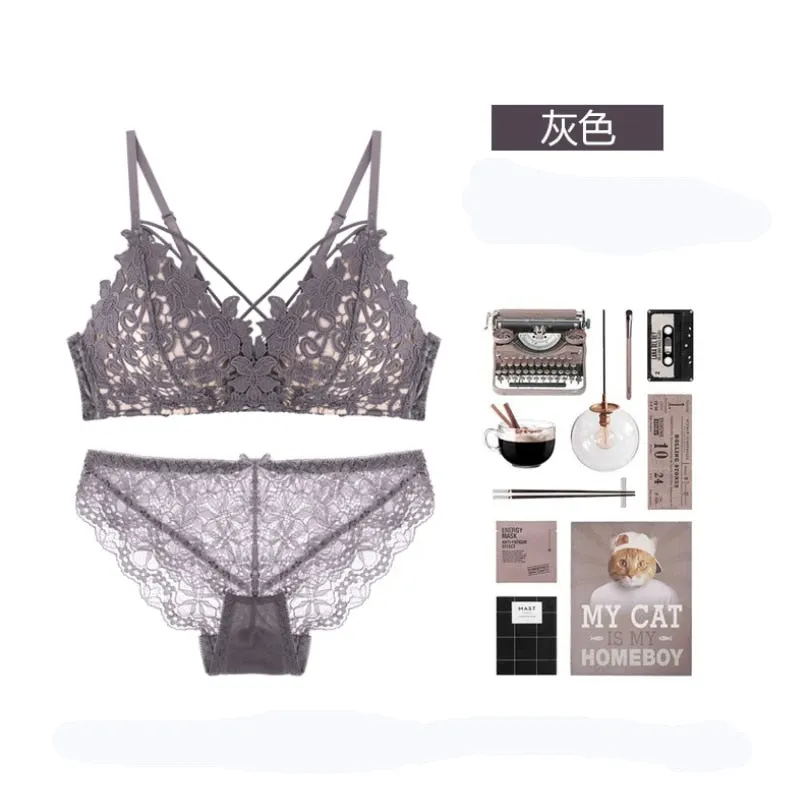 Girls Sexy Bra Set Croset Cross Strap Panty Underwear Set Women Thin Push Up Lenceria Briefs Lingerie Set нижнее белье женское