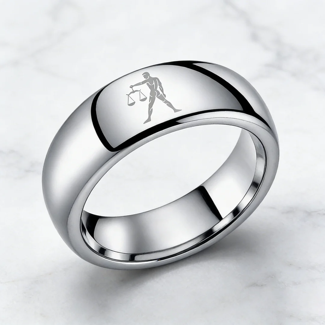 Sliver Libra Couples Dome Tungsten Carbide Rings Prints Laser Design Domed Top Tungsten Wedding Bands 4MM 6MM 8MM Width