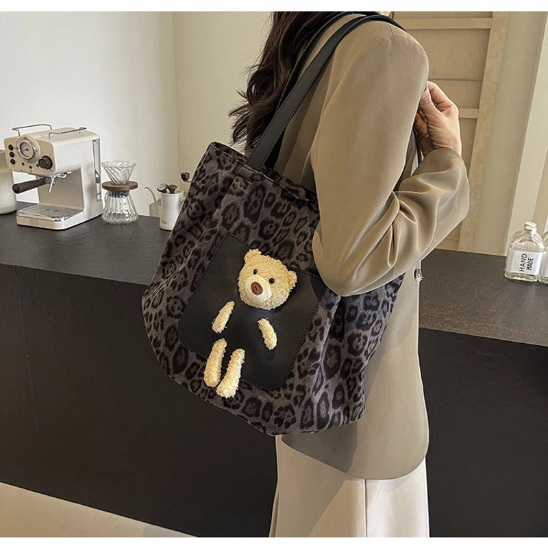 Women’s Large Canvas Leopard Elegant Basic Square Zipper Tote Bag