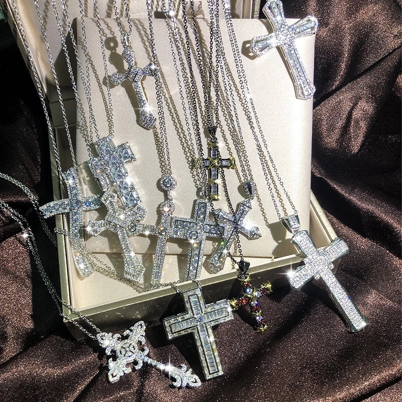 Copper Cable Chain Plating Cross Zircon Necklace