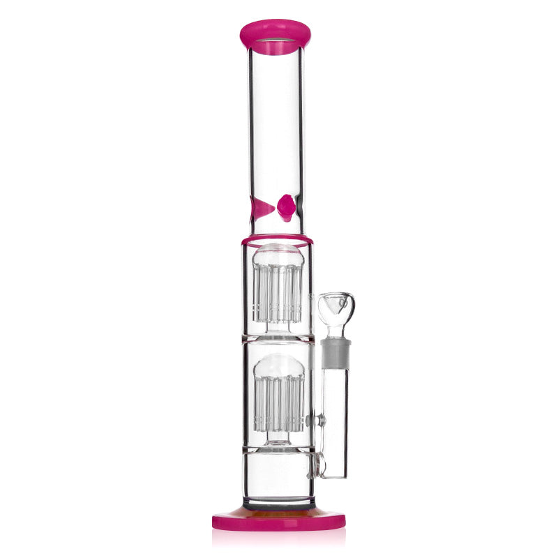 Double Perc Straight Glass Smoking Water Pipe with Ice Pinch