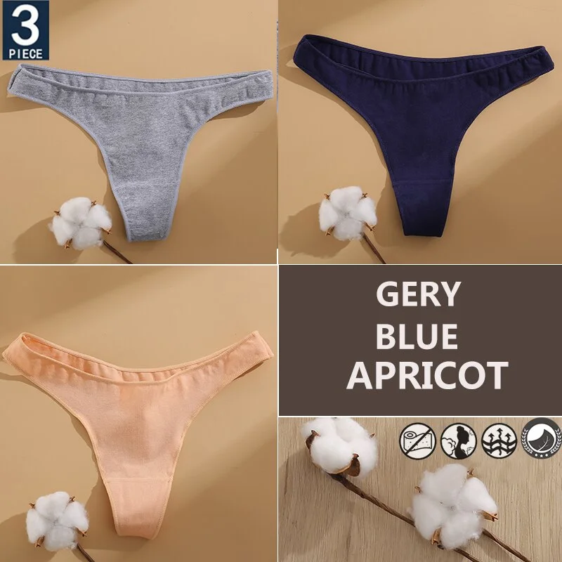 FINETOO 3PCS/Set Cotton Lingerie Women's G-string Underwear 7 Solid Colors Ladies Panties Female Low-Rise Woman's Thong Briefs