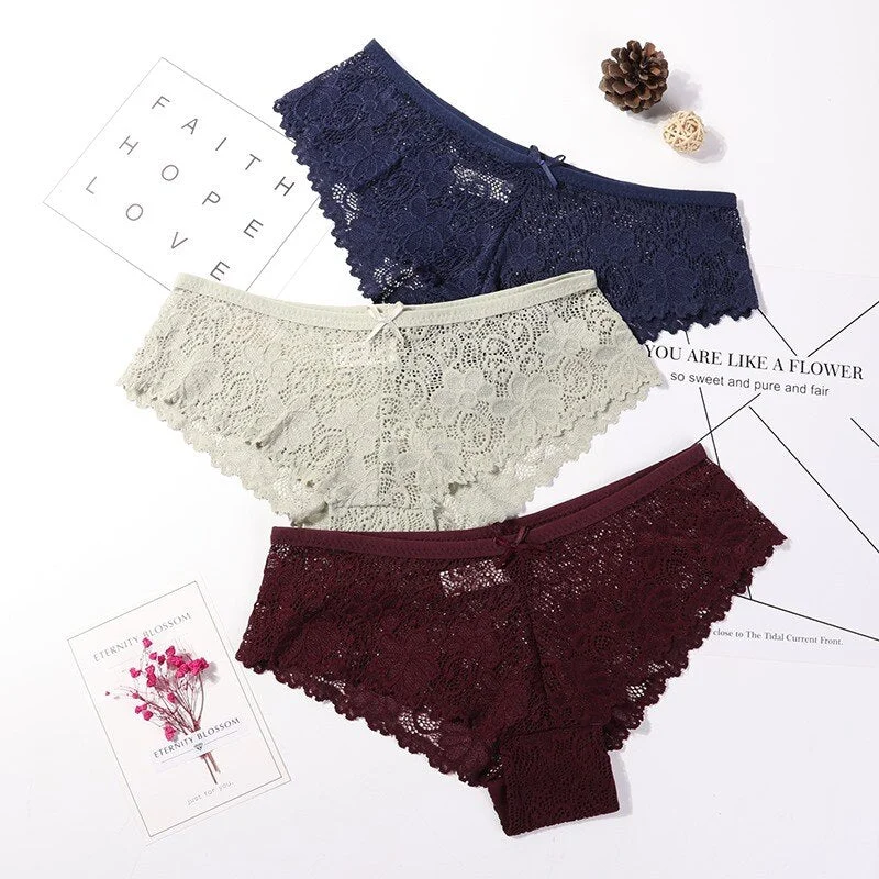 3 Pcs Panties For Woman Underwear Sexy Lace Breathable Female Panty Transparent Briefs Sexy Underwear Women High Quality 2020