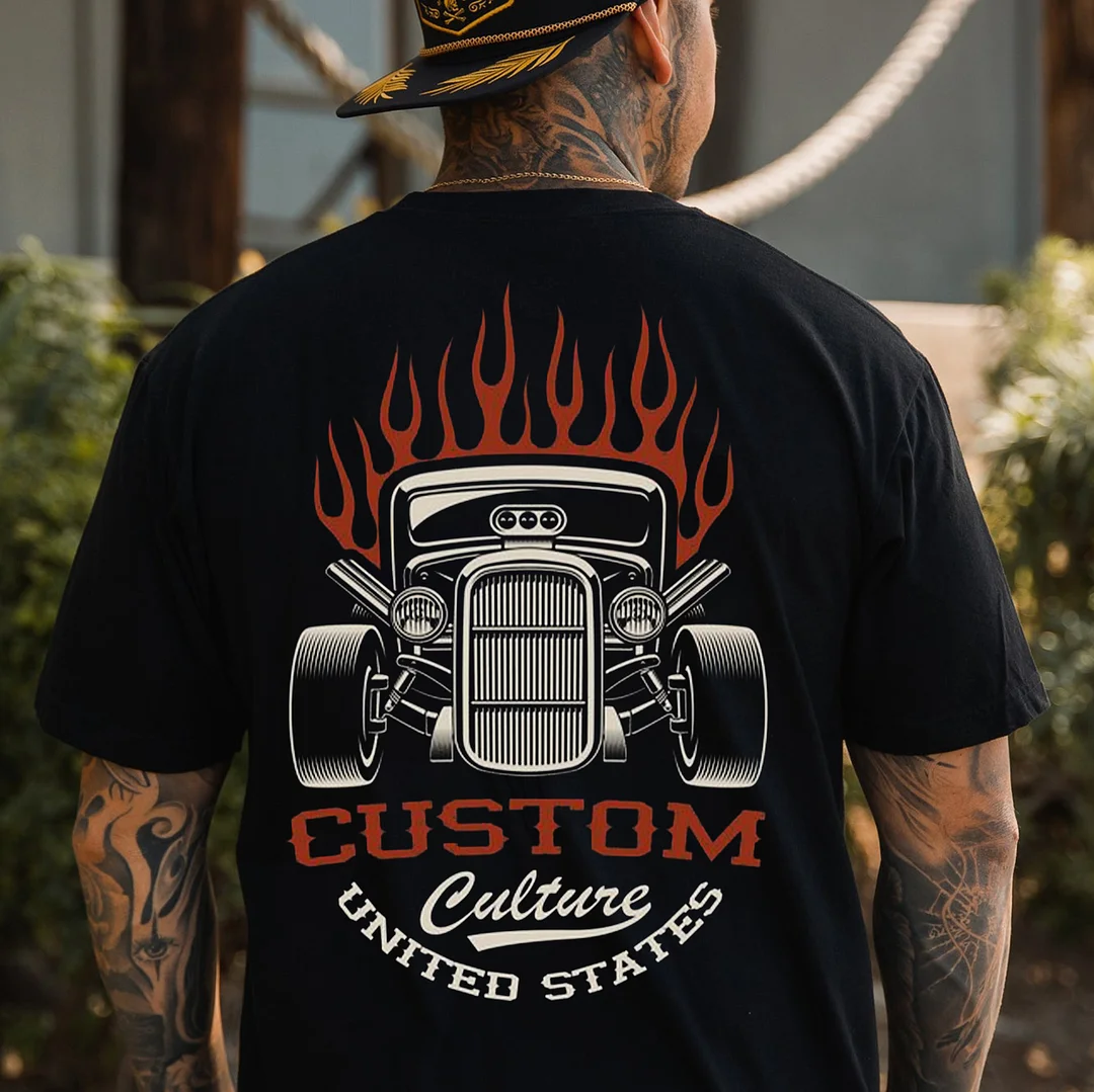 CUSTOM CULTURE UNITED STATES Classic Car Print Men's T-shirt