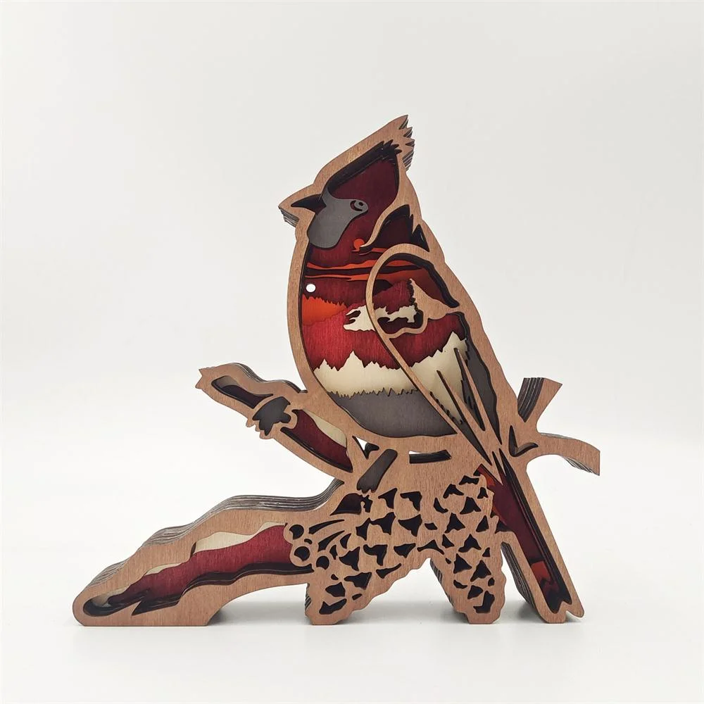 Purexcellent&trade; New creative home desktop wood carving red bird crafts ornaments