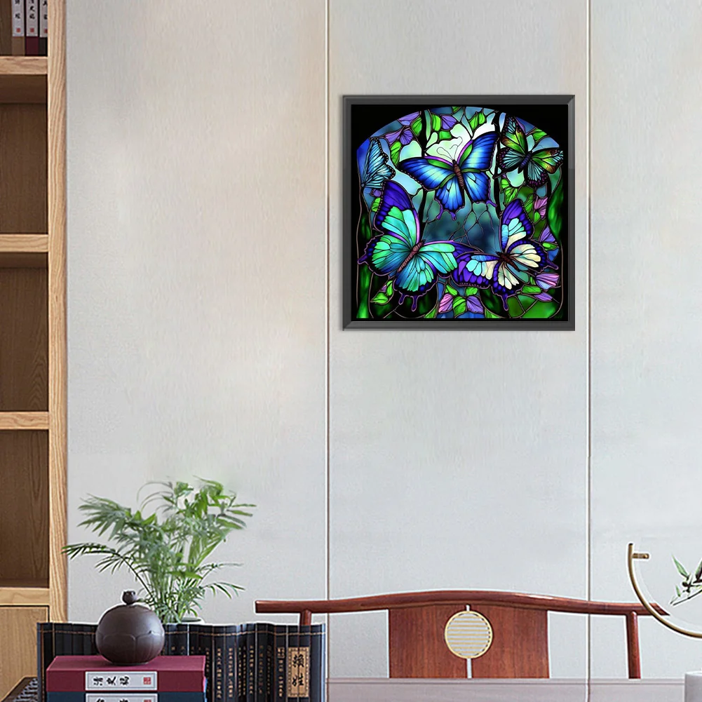Diamond Painting - Full Round Drill - Stained Glass Butterfly(Canvas|30*30cm)
