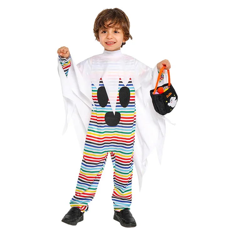 Kids Children Rainbow Striped Ghost Cloak Outfits Halloween Horror Cosplay Costume Carnival Suit