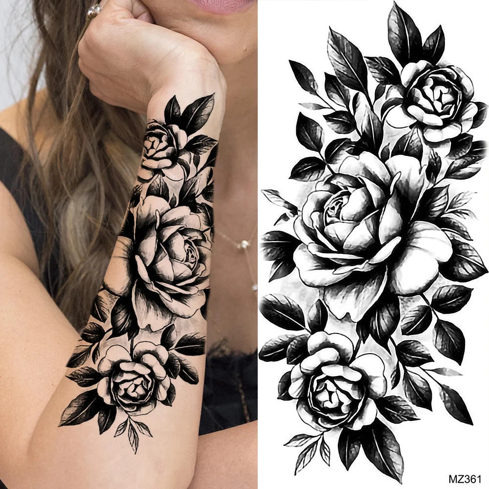 Sdrawing Sunflower Butterfly Temporary Tattoos For Women Adult Rose Flower Moon Fake Tattoo Arm Body Art Decoration Tatoo Paper