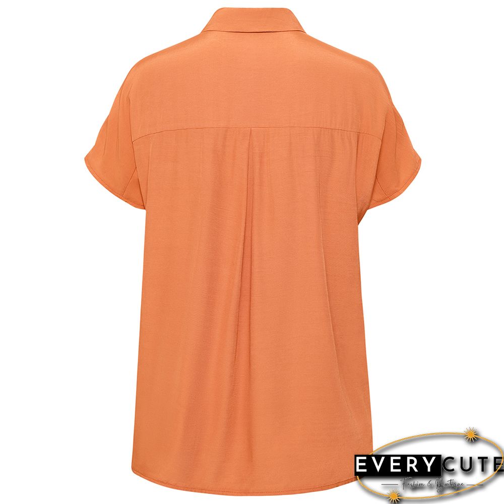Orange Lapel Button Short Sleeve Pocket Shirt