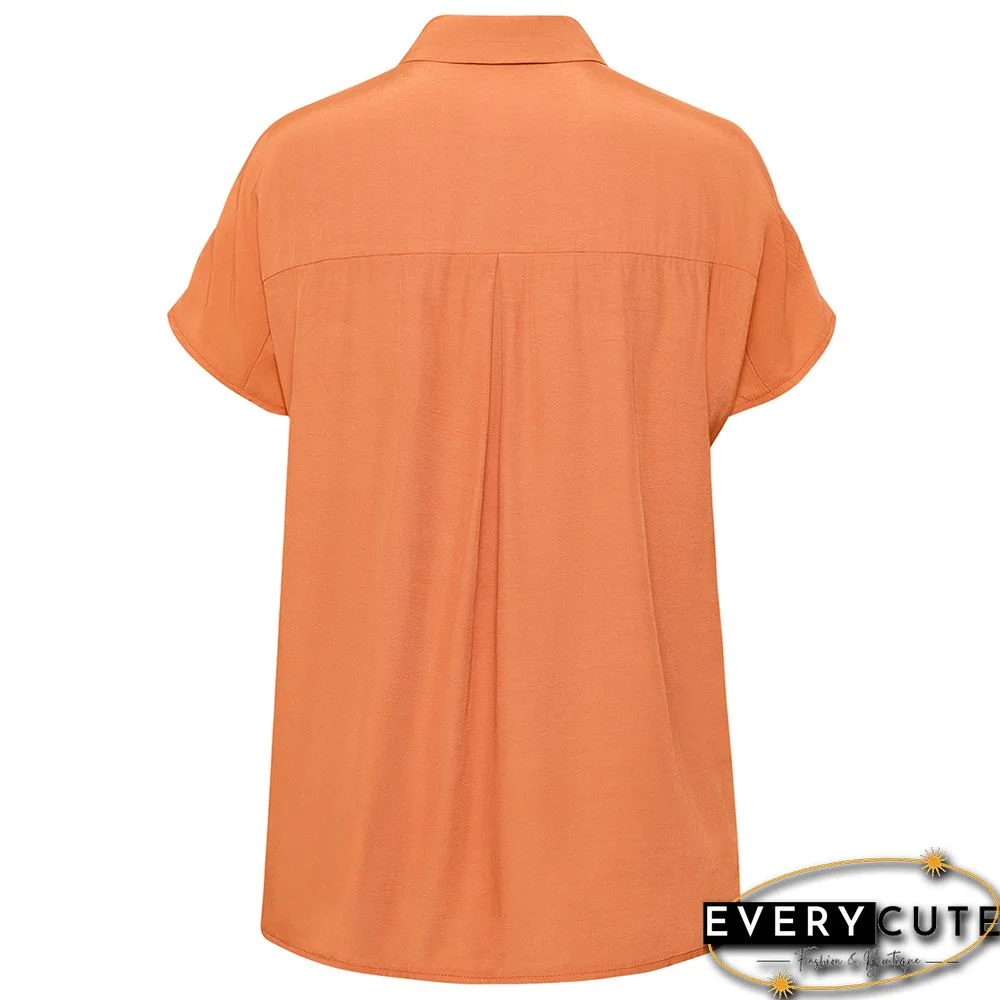 Orange Lapel Button Short Sleeve Pocket Shirt