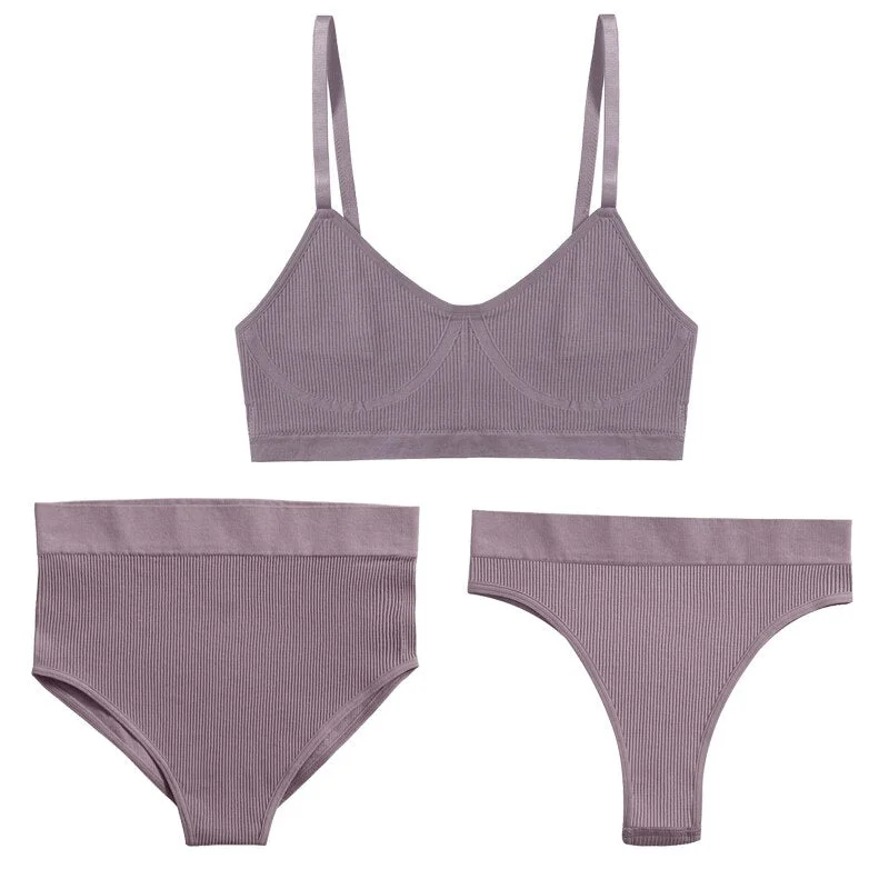 FINETOO 1 Top+3 Panties Set Women Seamless Bra G-String Thongs Soft Tops High Waist Shaper Underwear Female Lingerie Active Bra