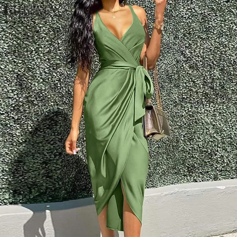 Women's Sexy Halter Belt Slim Belt Irregular Dress-Hoverseek
