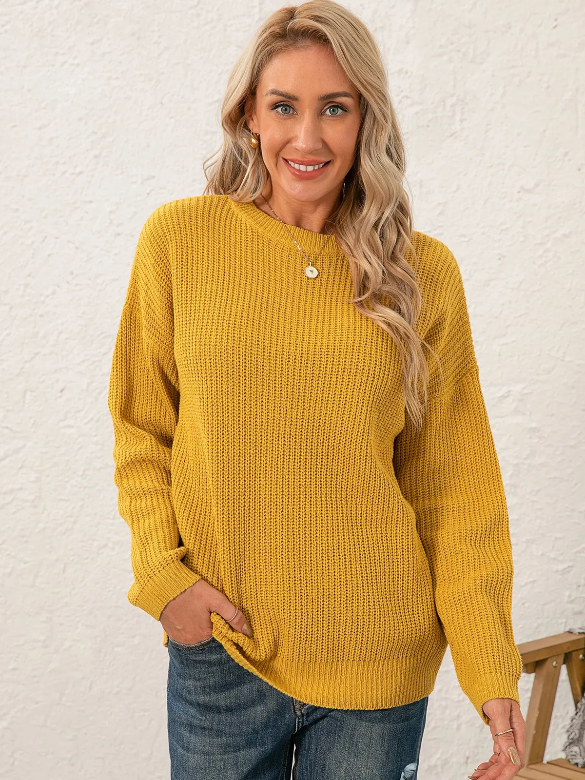 Women Sweet Mid-weight Micro-Elasticity Date Long sleeve Crew Neck Regular Sweater