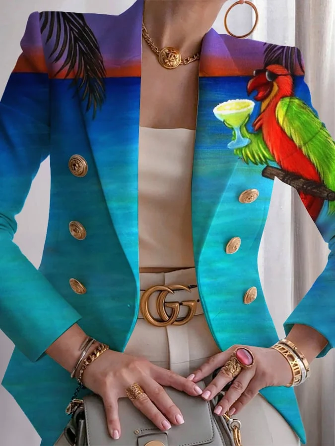 Women's Parrot Print Slim Fit Lined Blazer