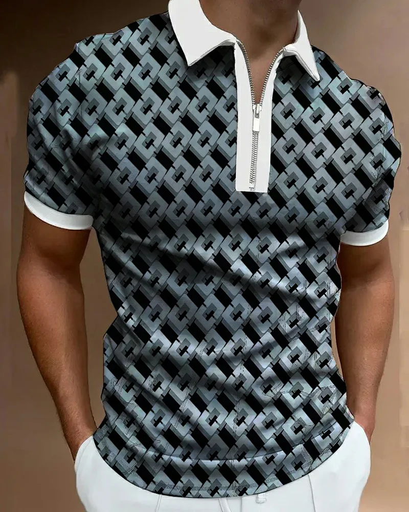Men's Casual Printed Short Sleeve Polo Shirt