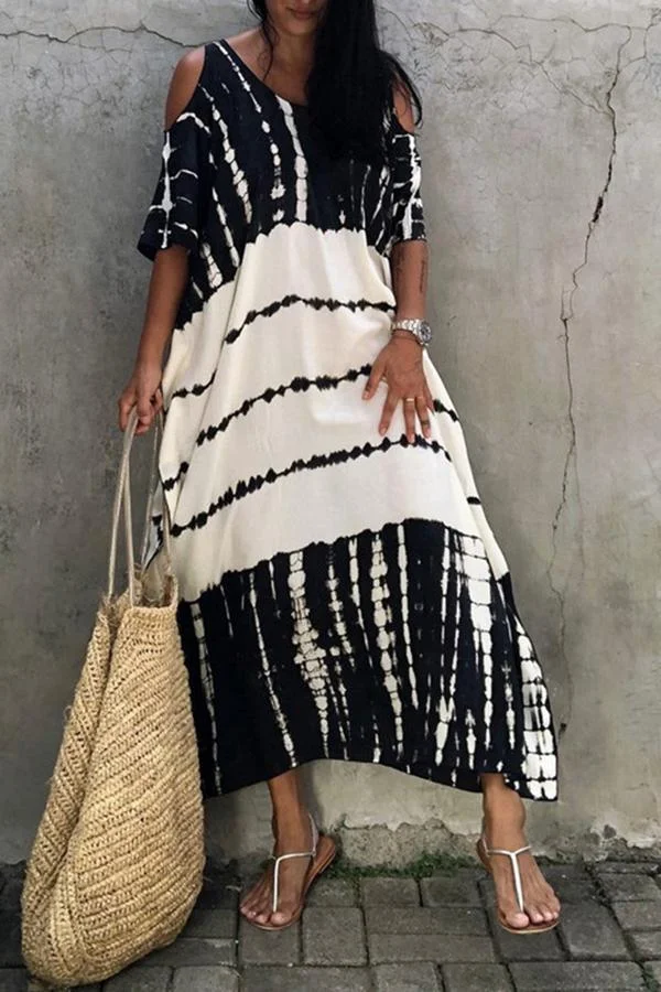 Womens Black White Printed Strapless Oversized Dress-Allyzone-Allyzone