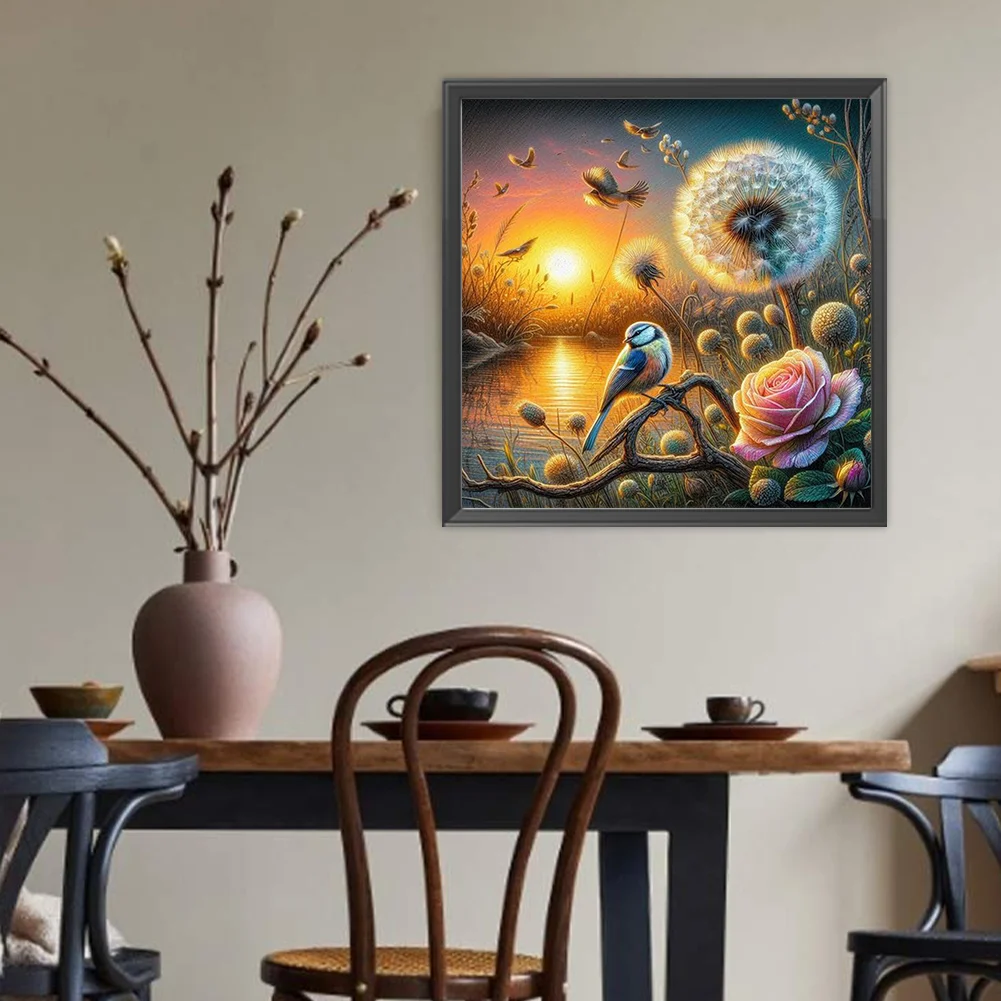 Diamond Painting - Full Round Drill - Rose Dandelion Bird(Canvas|40*40cm)