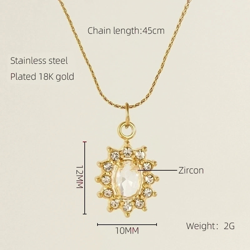Stainless Steel 18K Gold Plated Glam Shiny Plating Inlay Sun Water Droplets Heart Shape Zircon Pendant Necklace