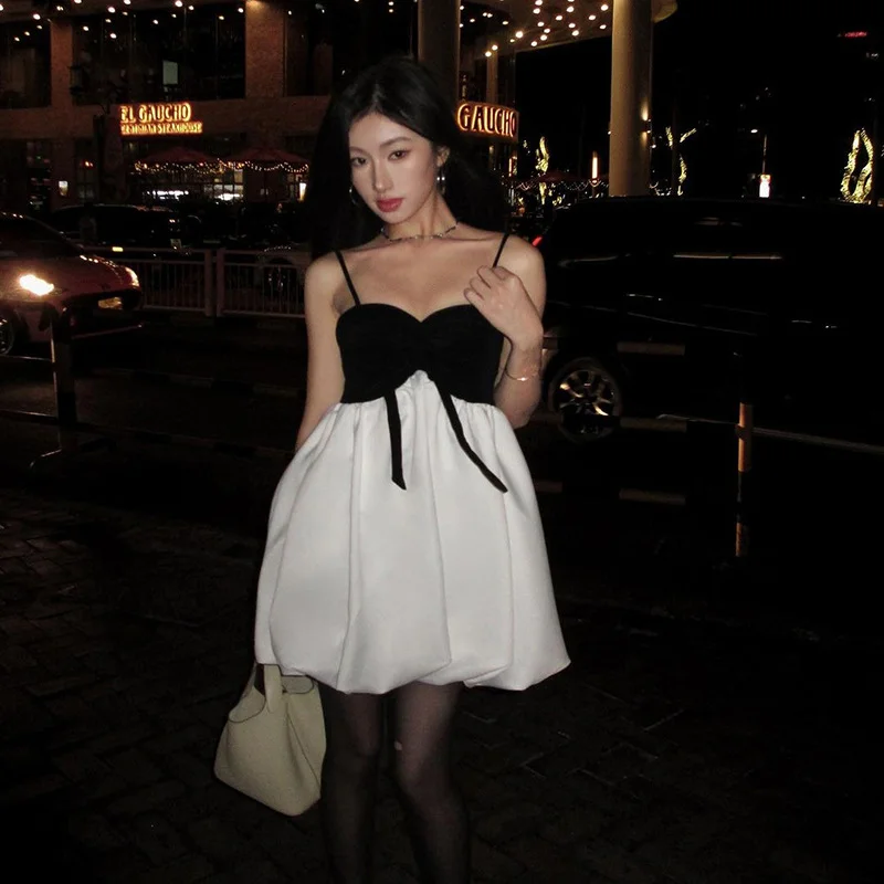 Uveng 2024 Summer New Women's Salt Can Be Sweet French Dress Bump Color Splicing Dress