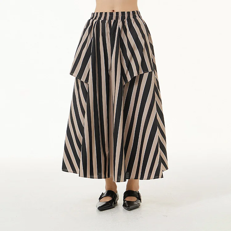 Fashion Striped Irregular Patchwork Pocket Skirt