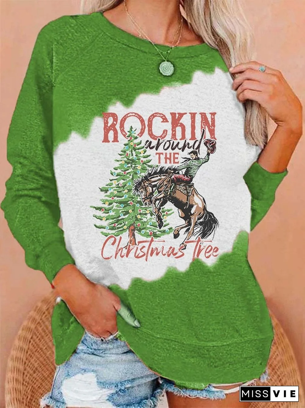 Women's Rockin Around The Christmas Tree Print Sweatshirt