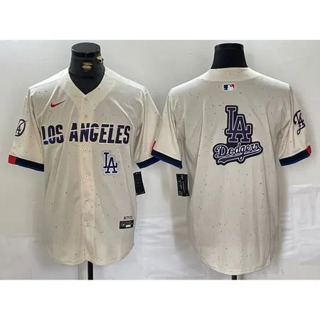 Men's Los Angeles Dodgers Team Big Logo Cream Stitched Baseball Jersey 0R6Z