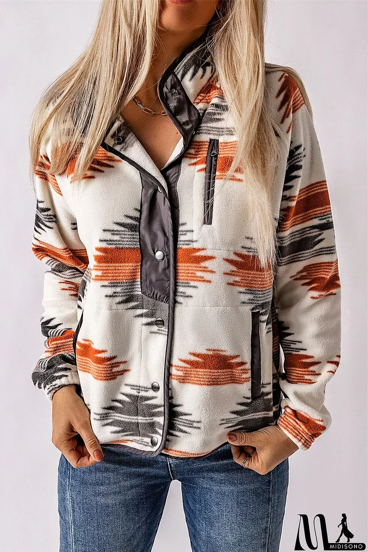 Western Aztec Snap Buttoned Fleece Jacket