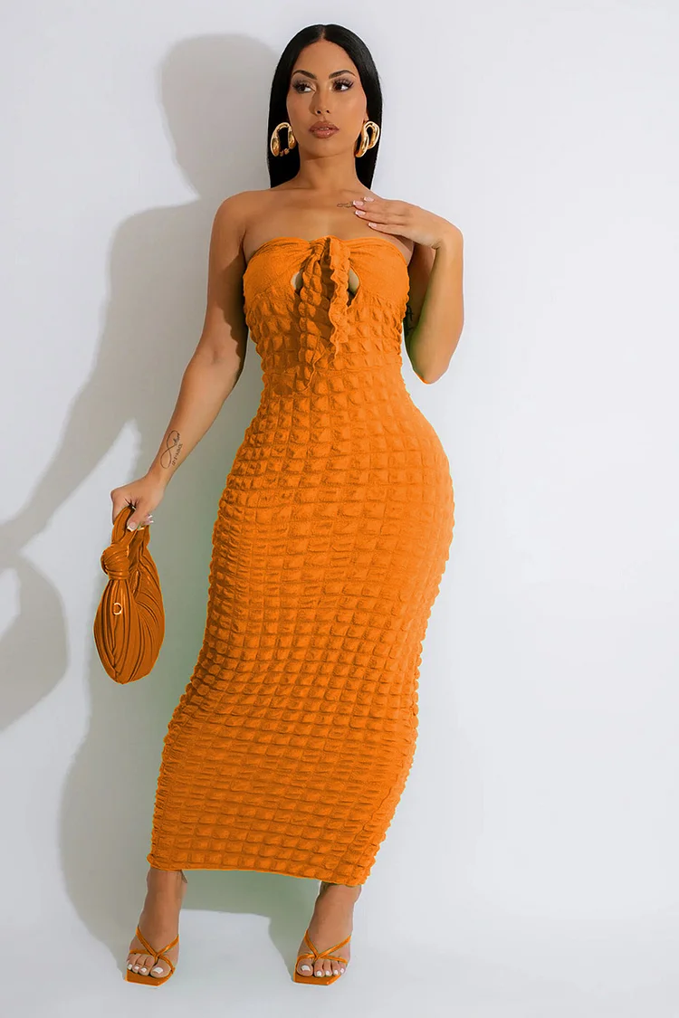 Strapless Cut Out Tie Up Bodycon Vacation Maxi Dress