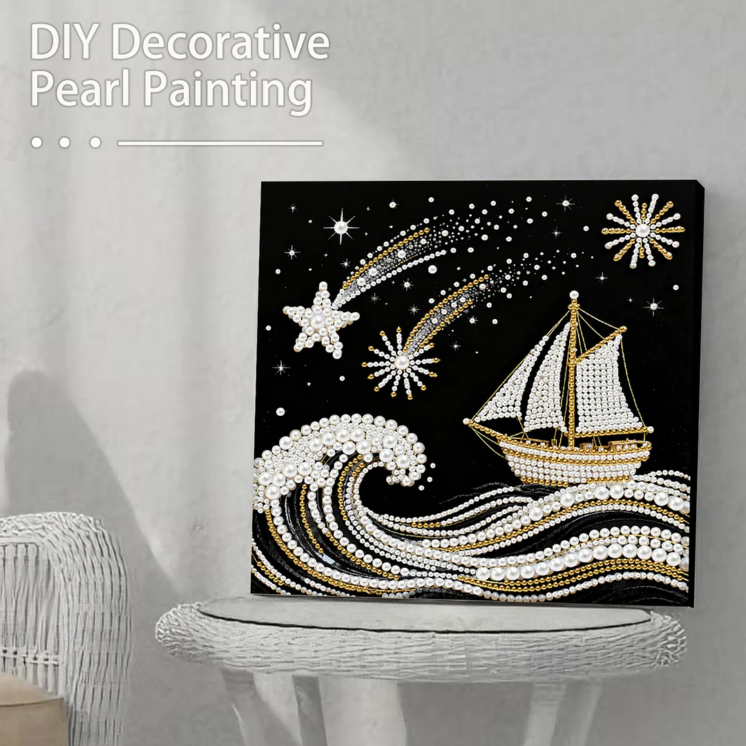 Sailboat DIY Pearl Diamond Art Kit for Adults Home Decor 25x25cm With Frame