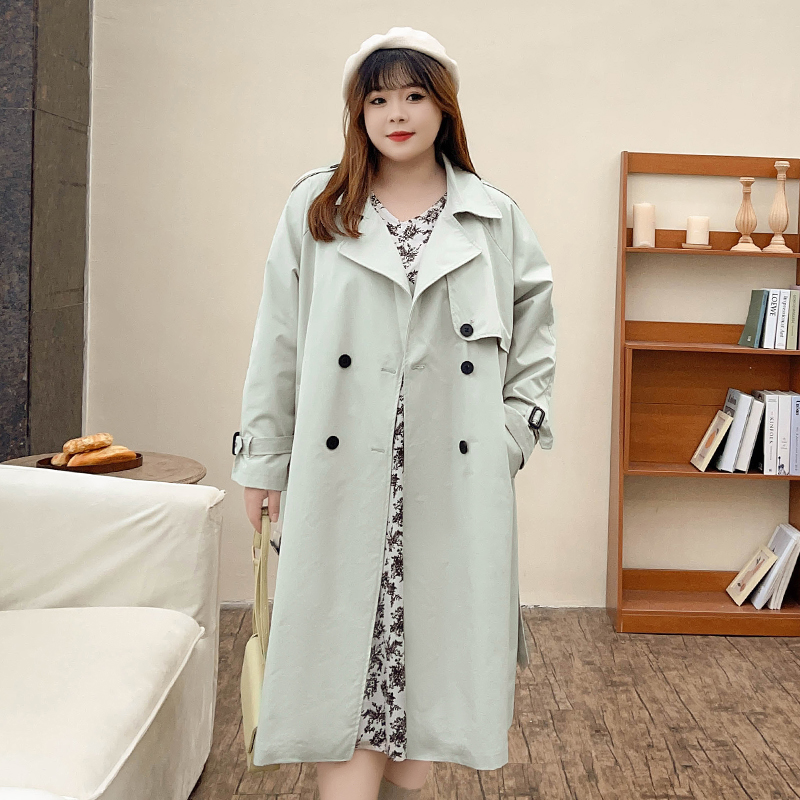 Plus-Size Double-Breasted Trench Coat for Women – Chic Long Jacket 