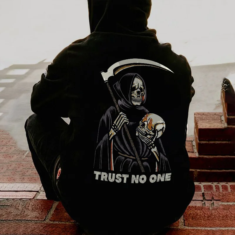 Trust No One Skull Printed Men's Hoodie -  