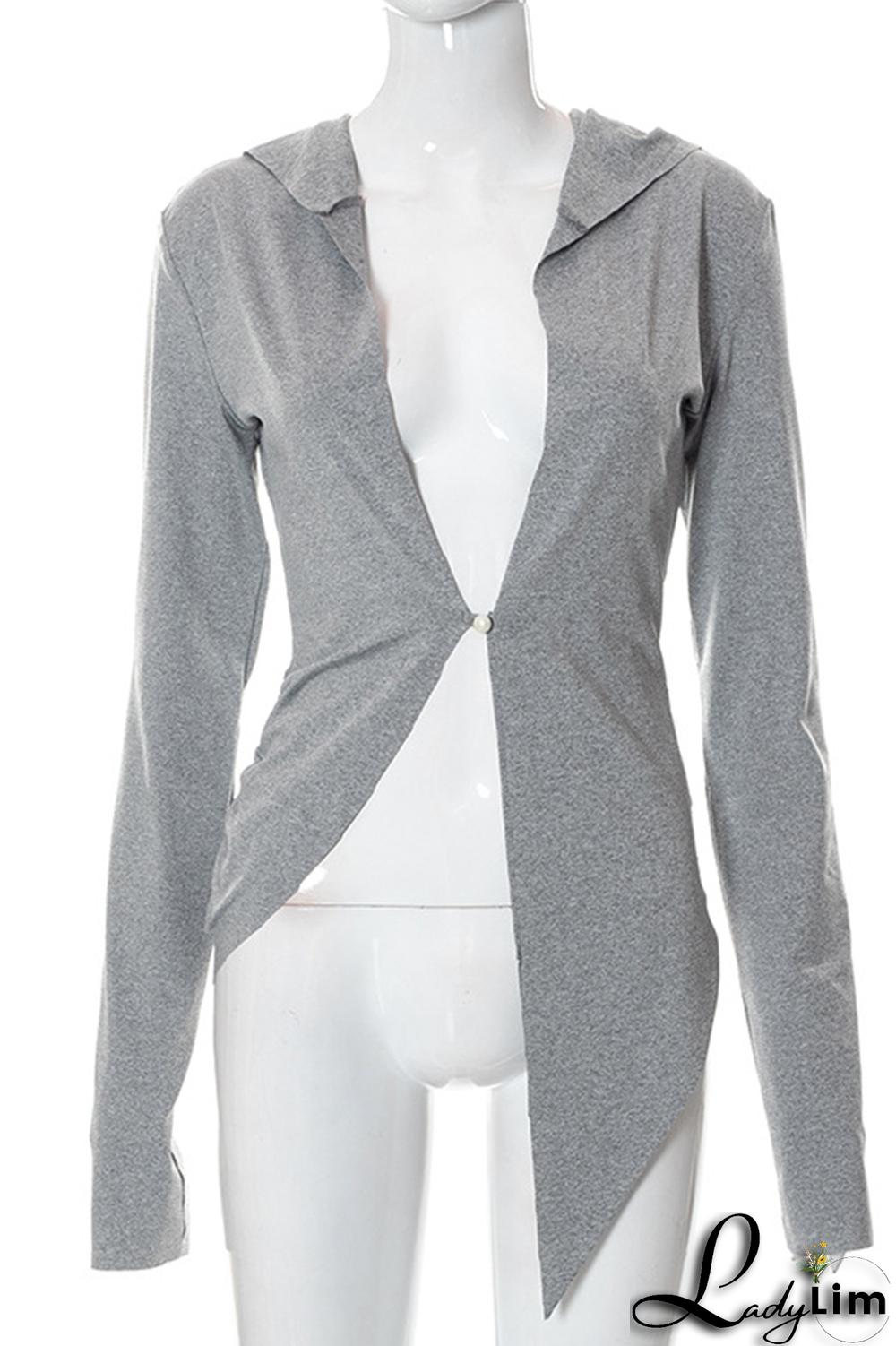 Grey Casual Solid Patchwork Hooded Collar Tops