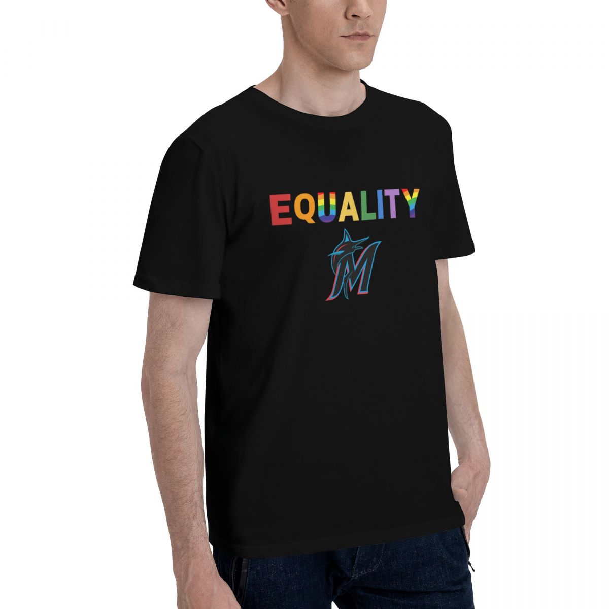 Miami Marlins Rainbow Equality Pride Printed Men's Cotton T-Shirt