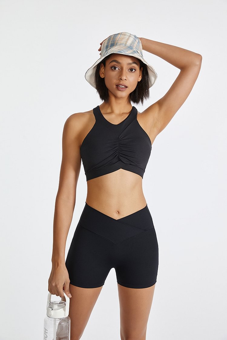 Halter Cross Back High Waist Sleeveless Yoga Shorts Set