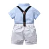 Baby Boys Birthday Formal Suit Gentleman Bowtie Set Short Sleeve Shirt Overall 2 Pcs - honeylives