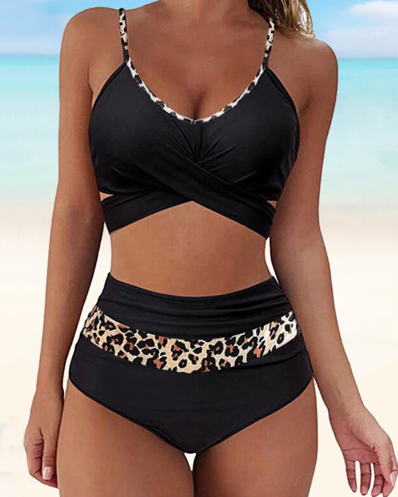 Leopard Print Strap V-Neck Plus Size Casual Vacation Bikinis Swimsuits shopify LILYELF