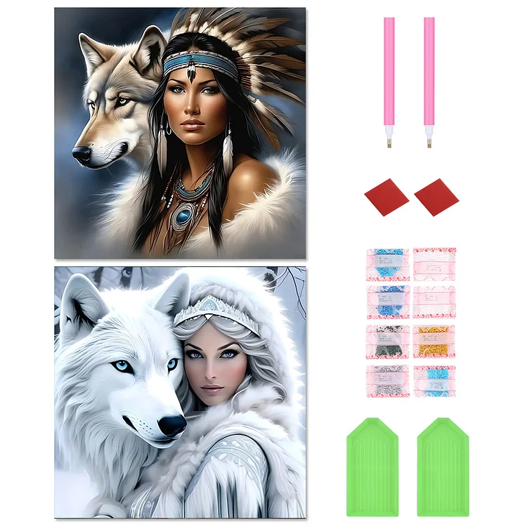 2pcs Indians - Full Round Drill Diamond Painting - 40*40CM(Canvas)