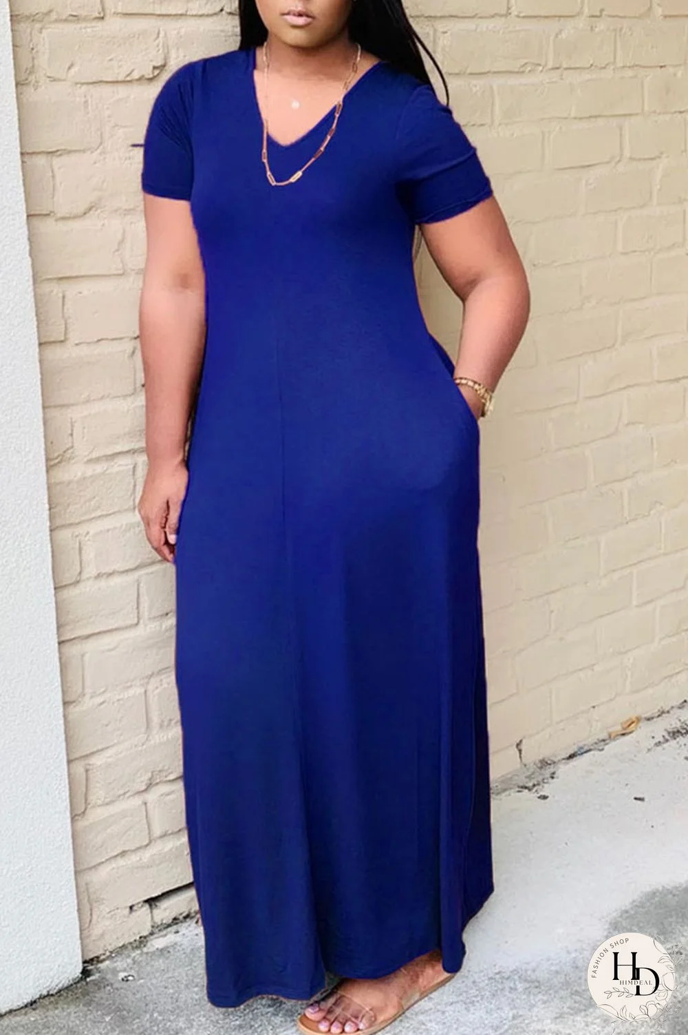 Wine Red Polyester Fashion Casual Black Grey Pink Yellow Wine Red Royal blue Cap Sleeve Short Sleeves V Neck Swagger Ankle-Length Solid Dresses