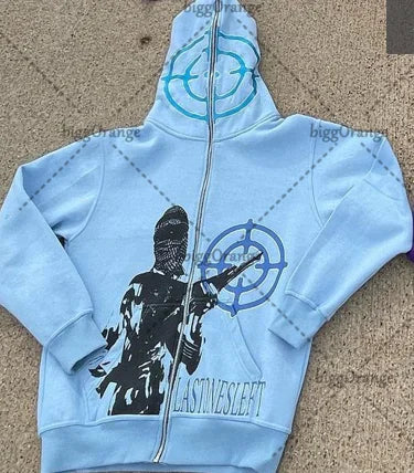 Llyge 90s Streetwear American street fashion jacket target character print oversized sweatshirt women Y2K retro Harajuku casual zipper hoodie men llyge