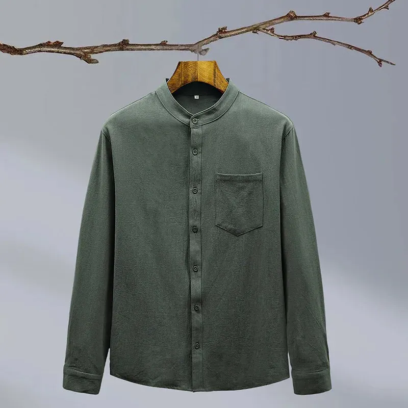 Men's Linen Blend Grandad Collar Shirt &ndash; Tailored Summer Fit &ndash; view 2