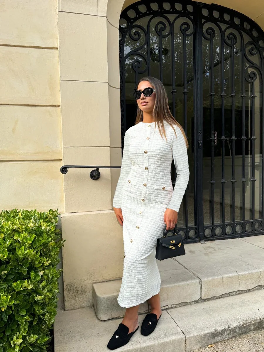 Elegant round neck slim fit knitted dress - buy 2 free shipping