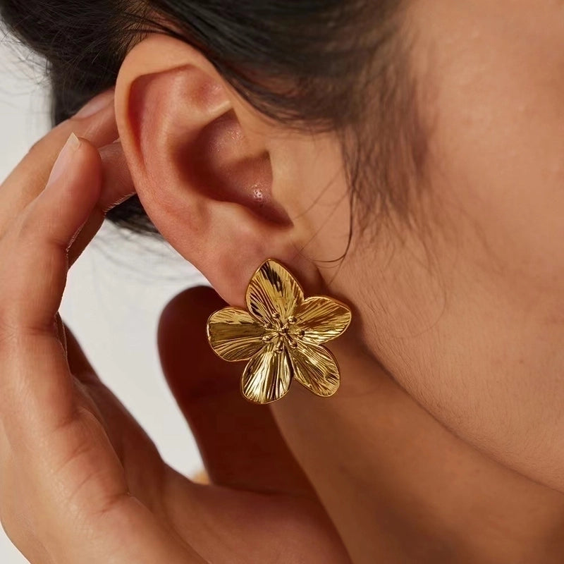 1 Pair Exaggerated Pastoral Streetwear Flower 304 Stainless Steel Imitation Gold  Ear Studs