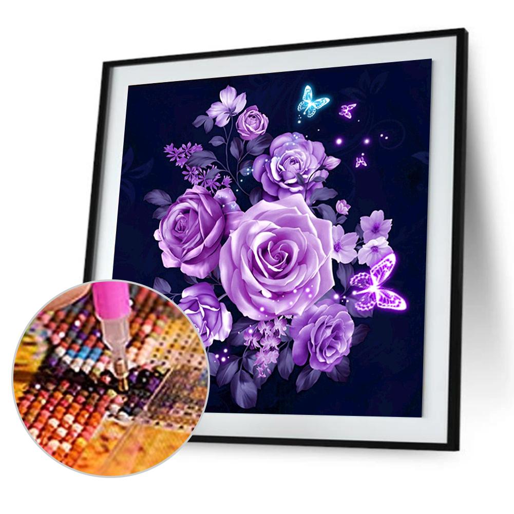 

30*30CM Round Drill Diamond Painting-Purple Rose, 501 Original