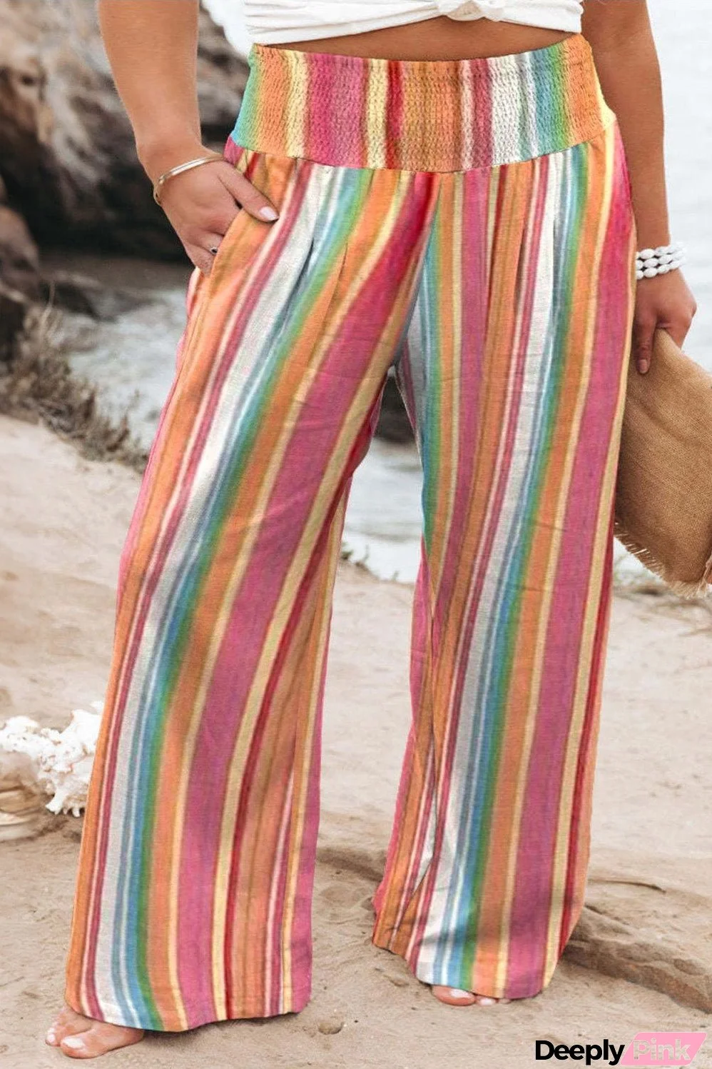 Plus Size Striped Wide Leg Pants