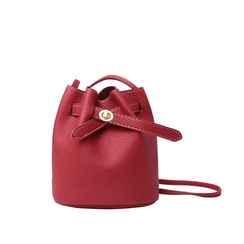 Luxury Fashion Lychee Pattern Women Bucket Bag Vintage Messenger Bag High Quality Retro Shoulder Bag Simple Crossbody Bag Tote