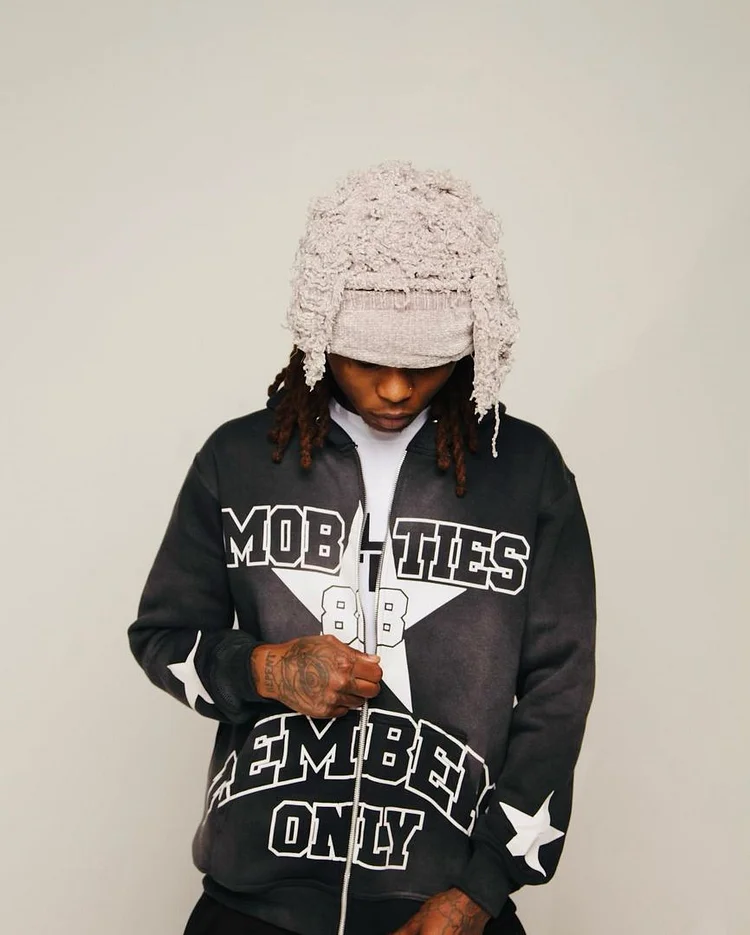 Hip Hop Street Star Print Hooded Zipper Sweatshirt at Hiphopee