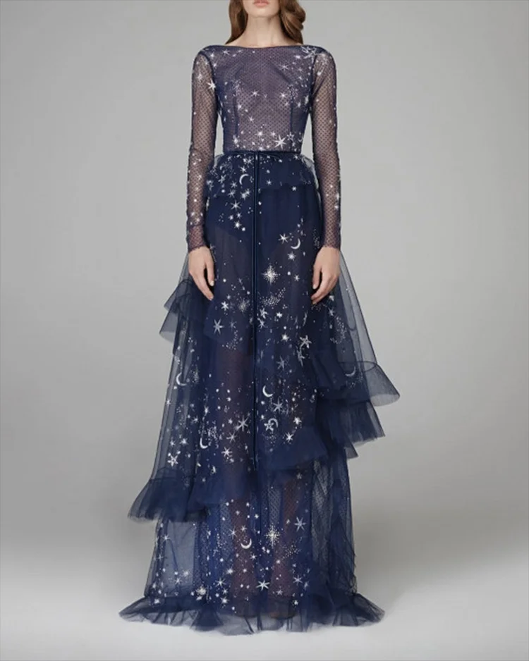 Women's Round Neck Mesh Sequin Dress