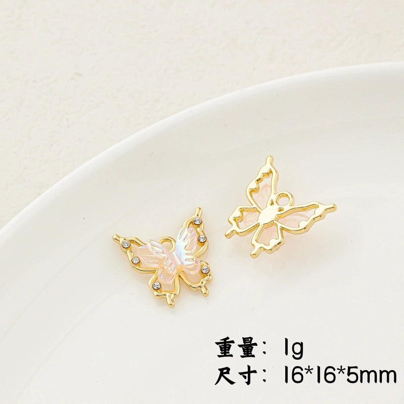 5 PCS/Package 20 * 23mm Alloy Artificial Pearls Rhinestones Flower Butterfly Pendant Jewelry Accessories